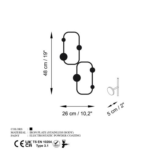 Sturdy Black Metal Wall Hook, 48 cm Height, Ø9 mm Thickness | Durable Design, Max Load 10 kg | Ideal for Home & Office Organization