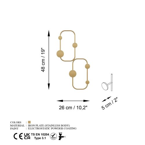 Stylish Gold Metal Wall Hook, 48 cm Height, Ø9 mm Thickness | Durable Design, Max 10 kg Capacity | Perfect for Home & Office Organization
