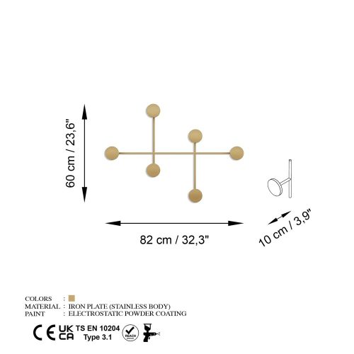 Durable Gold Metal Wall Hook, 82 x 60 x 10 cm | 100% Metal, 10 mm Thickness | Supports Up to 10 kg | Stylish & Functional for Home Decor