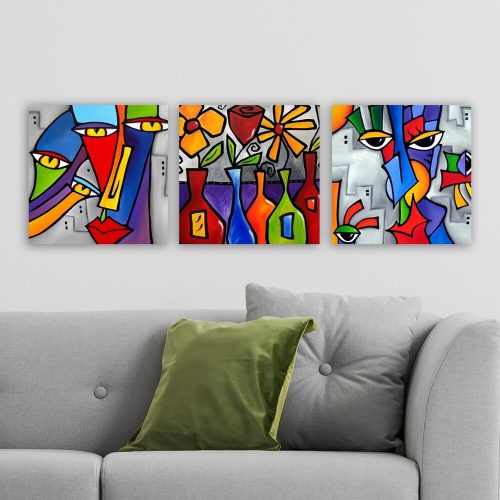 Elegant Decorative Canvas Painting Set (3 Pieces), 100% Canvas, Wooden Frame (3 cm Thick), 30 x 90 cm Total Size | Perfect for Home Decor & Art Lovers
