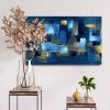 Elegant Decorative Canvas Painting, 45 x 70 cm | 100% Canvas (2.8 mm) & Pine Wood Frame (22 mm) | Blue, Navy, Brown & Gold Colors for Stylish Home Decor