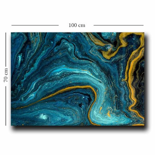 Elegant Decorative Canvas Painting, 70 x 100 cm | 100% Canvas (2.8 mm) & Pine Wood Frame (22 mm) | Stunning Blue, Navy Blue & Gold Design for Home Decor