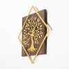 Elegant Decorative Wooden Wall Accessory, 54 x 54 cm, Walnut & Gold | 50% Wood (3 cm) & 50% Metal (1.5 mm) | Wall-Mountable, Unique Texture Variations