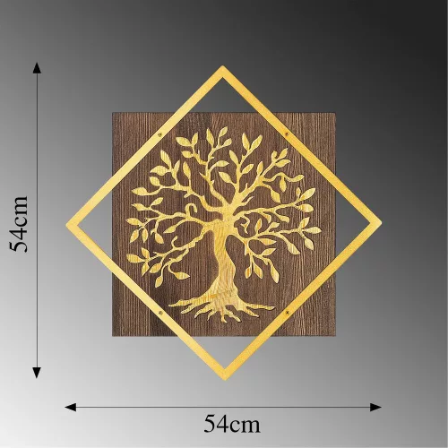 Elegant Decorative Wooden Wall Accessory, 54 x 54 cm, Walnut & Gold | 50% Wood (3 cm) & 50% Metal (1.5 mm) | Wall-Mountable, Unique Texture Variations