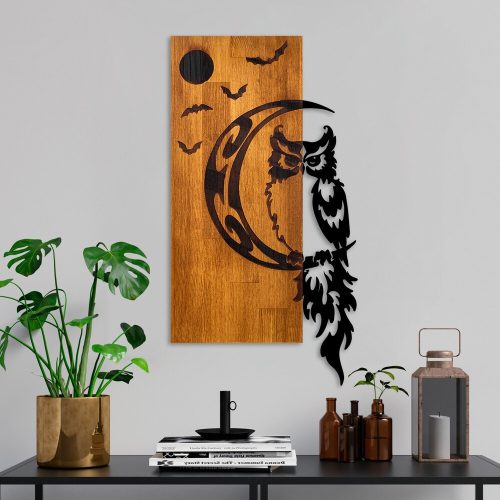 Elegant Decorative Wooden Wall Accessory, Walnut & Black, 36 x 66 x 3 cm | 100% Wood (3 cm) & Metal (1.5 mm) | Unique Design for Stylish Home Decor