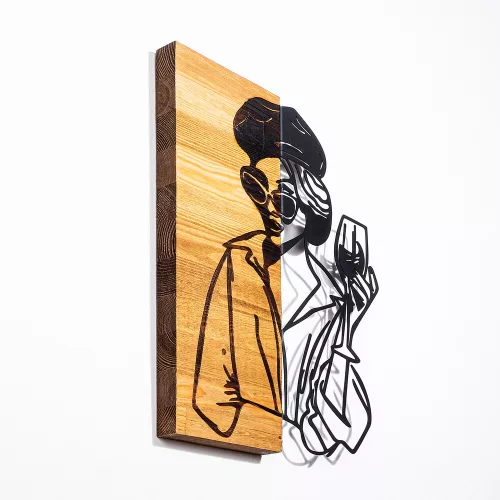 Elegant Decorative Wooden Wall Accessory, Black & Light Walnut, 39 x 3 x 50 cm | 50% Wood (3 cm) & 50% Metal (1.5 mm) | Unique Design for Stylish Home Decor
