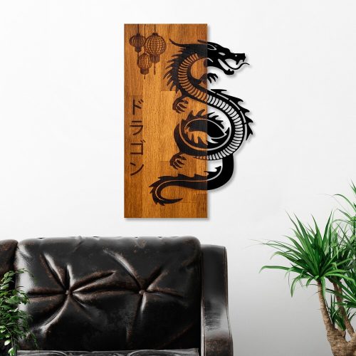 Elegant Decorative Wooden Wall Accessory, Walnut & Black, 40 x 58 x 3 cm | 100% Wood (3 cm) & Metal (1.5 mm) | Unique Design for Stylish Home Decor