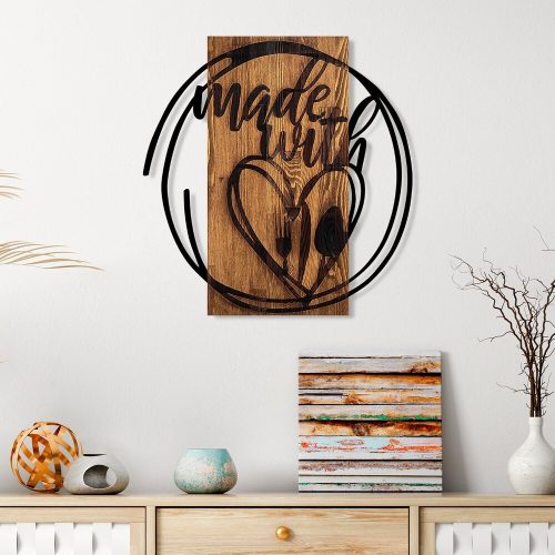 Elegant Decorative Wooden Wall Accessory, 55 x 57 cm | 100% Real Wood (3 cm) & Metal (1.5 mm) | Unique Walnut & Black Finish, Perfect for Home Decor