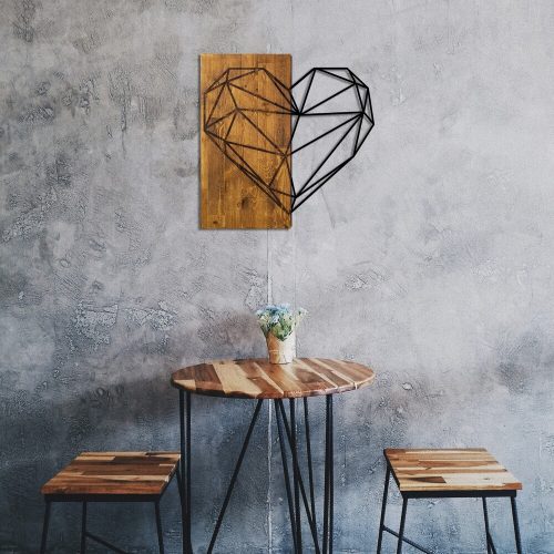 Elegant Decorative Wooden Wall Accessory, 58 x 58 cm | 50% Wood (3 cm Thick) & 50% Metal | Unique Walnut & Black Design, Perfect for Any Space