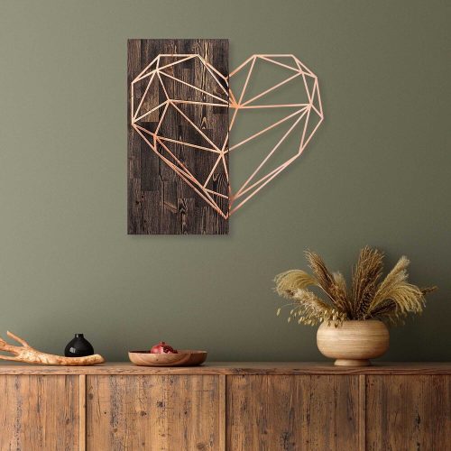 Elegant Decorative Wooden Wall Accessory, 58 x 58 cm, Walnut & Copper | 50% Wood (3 cm) & 50% Metal (1.5 mm) | Wall-Mountable, Unique Design