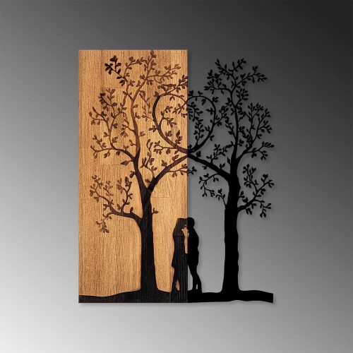Elegant Decorative Wooden Wall Accessory, 45 x 58 cm | 50% Wood (3 cm Thick) & 50% Metal | Unique Walnut & Black Finish, Perfect for Modern Decor
