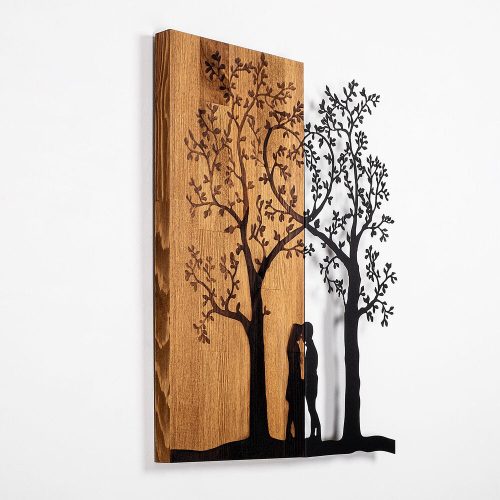 Elegant Decorative Wooden Wall Accessory, 45 x 58 cm | 50% Wood (3 cm Thick) & 50% Metal | Unique Walnut & Black Finish, Perfect for Modern Decor