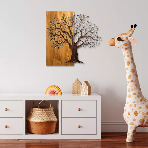 Hand-Painted Decorative Wooden Wall Accessory, 60 x 58 x 3 cm | 100% Solid Wood (3 cm) & Metal (1.5 mm) | Unique Art for Home Décor, Natural Variations