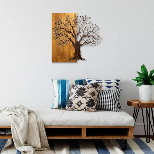 Hand-Painted Decorative Wooden Wall Accessory, 60 x 58 x 3 cm | 100% Solid Wood (3 cm) & Metal (1.5 mm) | Unique Art for Home Décor, Natural Variations