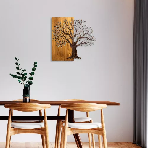 Hand-Painted Decorative Wooden Wall Accessory, 60 x 58 x 3 cm | 100% Solid Wood (3 cm) & Metal (1.5 mm) | Unique Art for Home Décor, Natural Variations