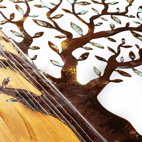 Hand-Painted Decorative Wooden Wall Accessory, 60 x 58 x 3 cm | 100% Solid Wood (3 cm) & Metal (1.5 mm) | Unique Art for Home Décor, Natural Variations