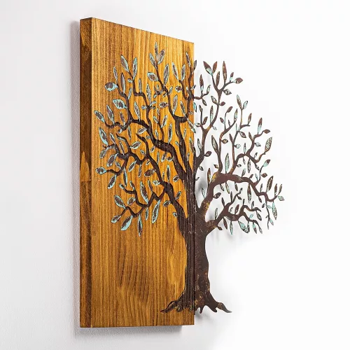 Hand-Painted Decorative Wooden Wall Accessory, 60 x 58 x 3 cm | 100% Solid Wood (3 cm) & Metal (1.5 mm) | Unique Art for Home Décor, Natural Variations