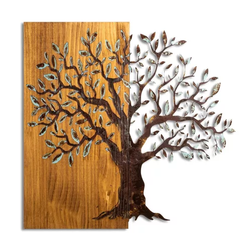 Hand-Painted Decorative Wooden Wall Accessory, 60 x 58 x 3 cm | 100% Solid Wood (3 cm) & Metal (1.5 mm) | Unique Art for Home Décor, Natural Variations