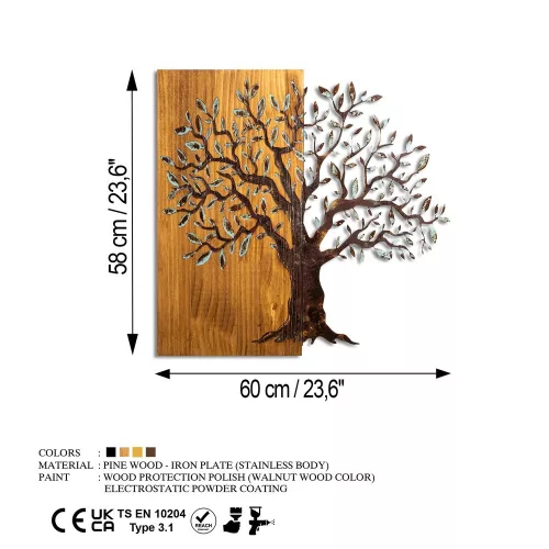 Hand-Painted Decorative Wooden Wall Accessory, 60 x 58 x 3 cm | 100% Solid Wood (3 cm) & Metal (1.5 mm) | Unique Art for Home Décor, Natural Variations