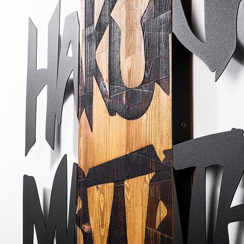 Elegant Decorative Wooden Wall Accessory, 77 x 3 x 58 cm | 100% Wood (3 cm) & Metal (1.5 mm) | Unique Black & Light Walnut Finish, Perfect for Home Decor