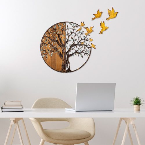 Hand-Painted Decorative Wooden Wall Accessory, 92 x 71 x 3 cm | 100% Solid Wood (3 cm) & Metal (1.5 mm) | Unique Color Variations for Stylish Home Decor