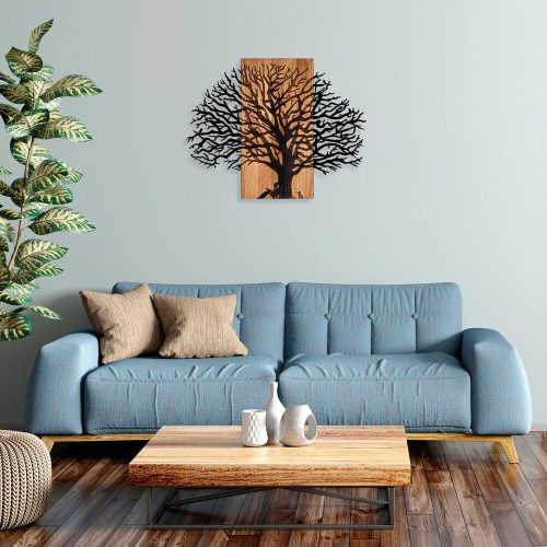 Elegant Decorative Wooden Wall Accessory, Walnut & Black, 58 x 75 cm | 50% Wood (3 cm) & Metal (1.5 mm) | Unique Texture & Color Variations