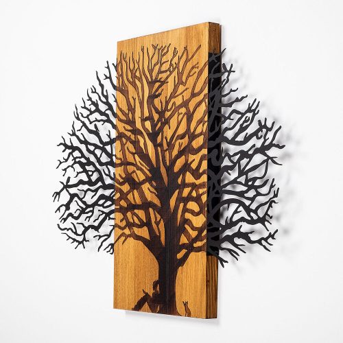 Elegant Decorative Wooden Wall Accessory, Walnut & Black, 58 x 75 cm | 50% Wood (3 cm) & Metal (1.5 mm) | Unique Texture & Color Variations