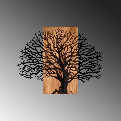 Elegant Decorative Wooden Wall Accessory, Walnut & Black, 58 x 75 cm | 50% Wood (3 cm) & Metal (1.5 mm) | Unique Texture & Color Variations