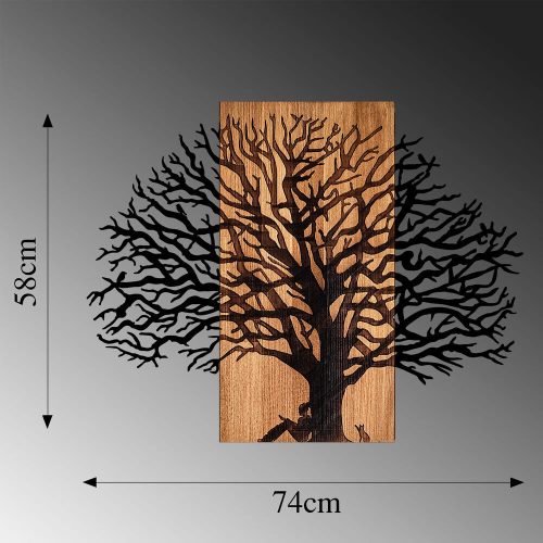 Elegant Decorative Wooden Wall Accessory, Walnut & Black, 58 x 75 cm | 50% Wood (3 cm) & Metal (1.5 mm) | Unique Texture & Color Variations