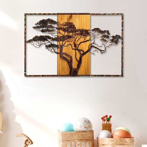 Hand-Painted Decorative Wooden Wall Accessory, 90 x 58 x 3 cm | 100% Solid Wood (3 cm) & Metal (1.5 mm) | Unique Color Variations for Stylish Home Decor