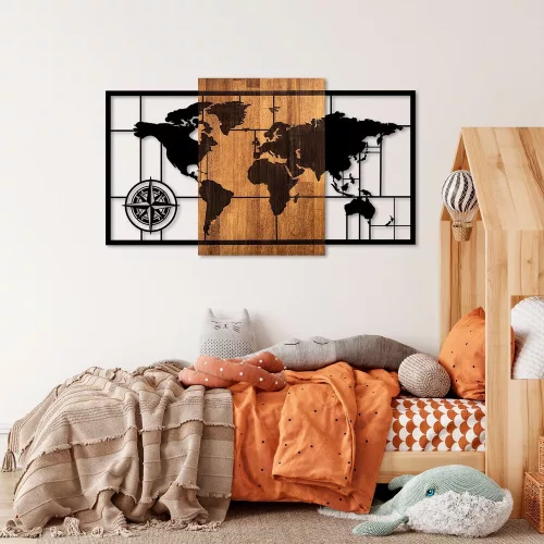 Elegant Decorative Wooden Wall Accessory, 70 x 121 cm | 100% Real Wood (3 cm) & Metal (1.5 mm) | Unique Walnut & Black Finish, Perfect for Any Space