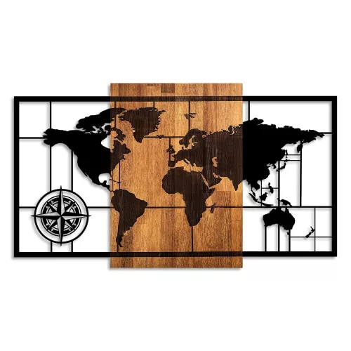 Elegant Decorative Wooden Wall Accessory, 70 x 121 cm | 100% Real Wood (3 cm) & Metal (1.5 mm) | Unique Walnut & Black Finish, Perfect for Any Space