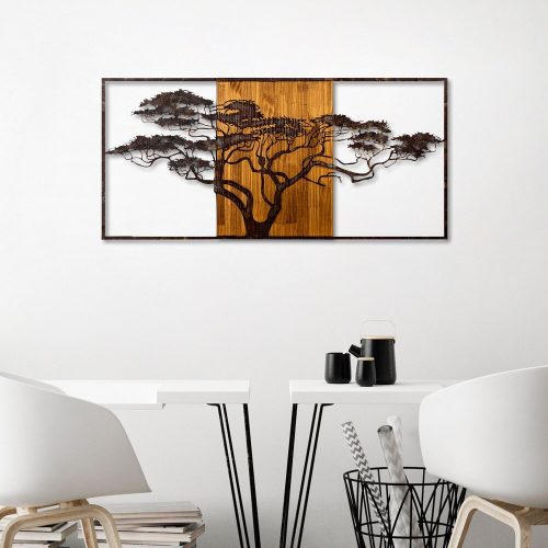 Hand-Painted Decorative Wooden Wall Accessory, 147 x 70 x 3 cm | 100% Solid Wood (3 cm) & Metal (1.5 mm) | Unique Design with Natural Variations