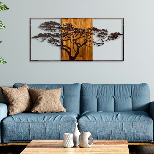 Hand-Painted Decorative Wooden Wall Accessory, 147 x 70 x 3 cm | 100% Solid Wood (3 cm) & Metal (1.5 mm) | Unique Design with Natural Variations