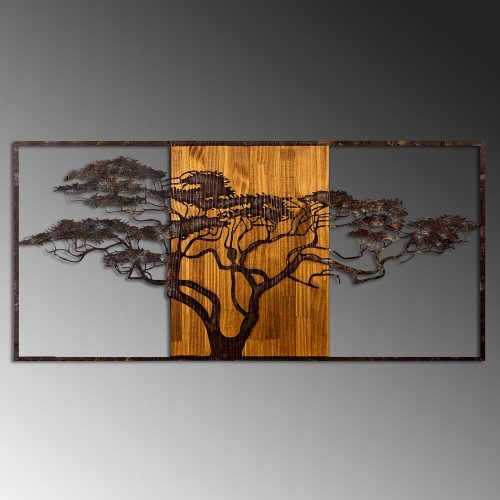 Hand-Painted Decorative Wooden Wall Accessory, 147 x 70 x 3 cm | 100% Solid Wood (3 cm) & Metal (1.5 mm) | Unique Design with Natural Variations