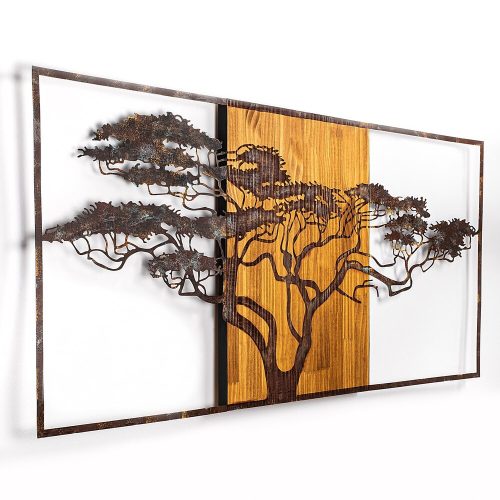 Hand-Painted Decorative Wooden Wall Accessory, 147 x 70 x 3 cm | 100% Solid Wood (3 cm) & Metal (1.5 mm) | Unique Design with Natural Variations