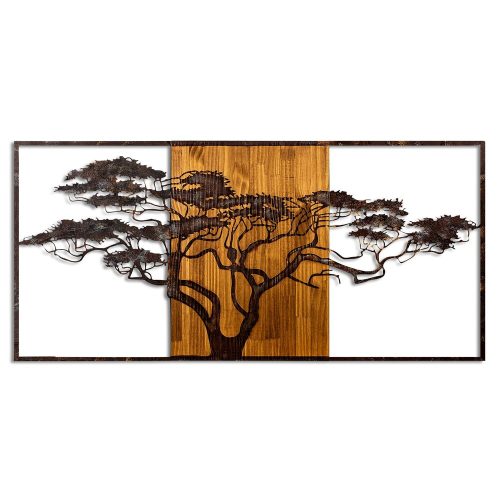 Hand-Painted Decorative Wooden Wall Accessory, 147 x 70 x 3 cm | 100% Solid Wood (3 cm) & Metal (1.5 mm) | Unique Design with Natural Variations