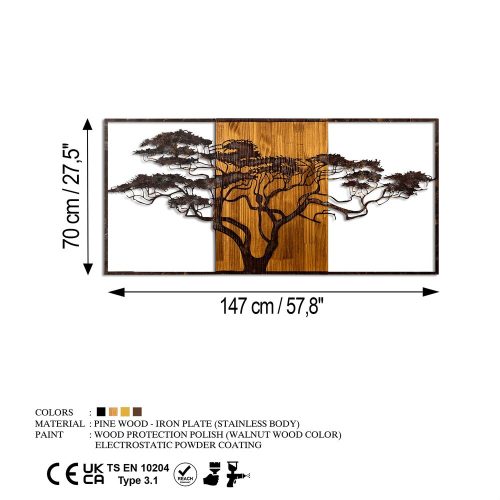 Hand-Painted Decorative Wooden Wall Accessory, 147 x 70 x 3 cm | 100% Solid Wood (3 cm) & Metal (1.5 mm) | Unique Design with Natural Variations