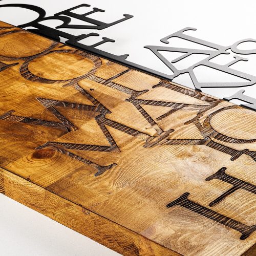 Elegant Decorative Wooden Wall Accessory, 42 x 58 cm | 50% Wood (3 cm Thick) & 50% Metal | Walnut & Black Finish, Unique Texture Variations