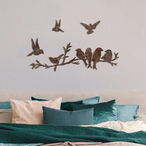 Hand-Painted Decorative Metal Wall Accessory Set (4 Pieces) | Antiquation Finish | Sizes: 13x13cm, 9x9cm, 10x15cm, 22x68cm | Unique Home Decor