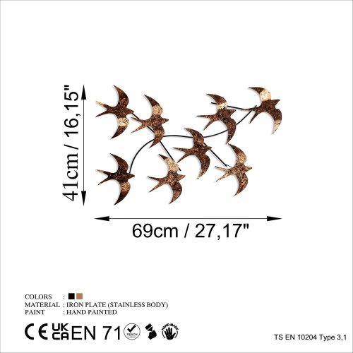 Hand-Painted Decorative Metal Wall Accessory, 69 x 41 x 7 cm | 100% Metal, 1.5 mm Thick | Unique Art Piece for Home Decor, Color Variations May Occur