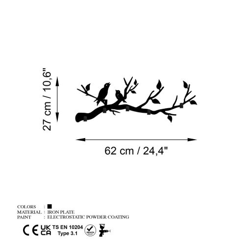 Durable Metal Wall Hook, Black, 67 x 27 x 2 cm | 100% Metal Construction, Easy Installation with Screws | Ideal for Home Organization & Decor