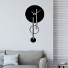 Elegant Black Decorative Metal Wall Clock, 62 x 32 cm | 100% Metal, 1.5 mm Thick | Silent Mechanism, Easy Wall Mount | Stylish Home Decor