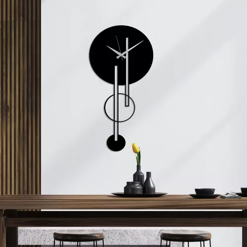 Elegant Black Decorative Metal Wall Clock, 62 x 32 cm | 100% Metal, 1.5 mm Thick | Silent Mechanism, Easy Wall Mount | Stylish Home Decor