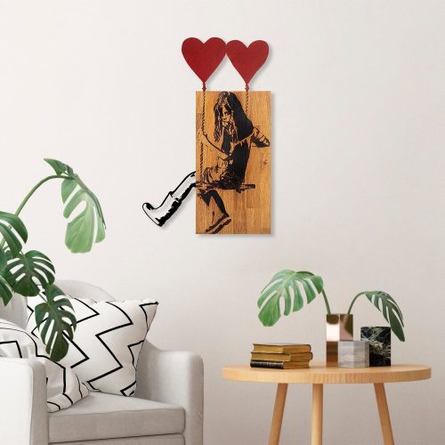 Elegant Decorative Wooden Wall Accessory, 50 x 80 cm, 100% Real Wood (3 cm Thick) & Metal, Walnut & Black | Unique Color Variations for Stylish Home Decor