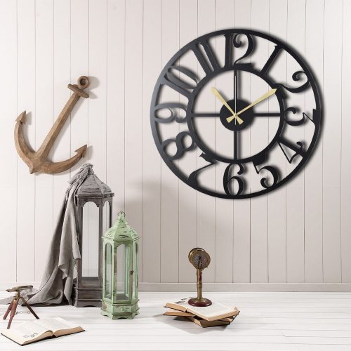 Elegant Black Decorative Metal Wall Clock, 50 x 50 cm | 100% Metal (2 mm) | Silent Mechanism, Easy Wall Hanging | Perfect for Home & Office Decor