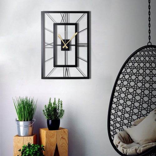 Elegant Black Decorative Metal Wall Clock, 49 x 34.5 cm | 100% Metal (2 mm) | Silent Mechanism, Easy Wall Mount | Stylish Addition to Any Space