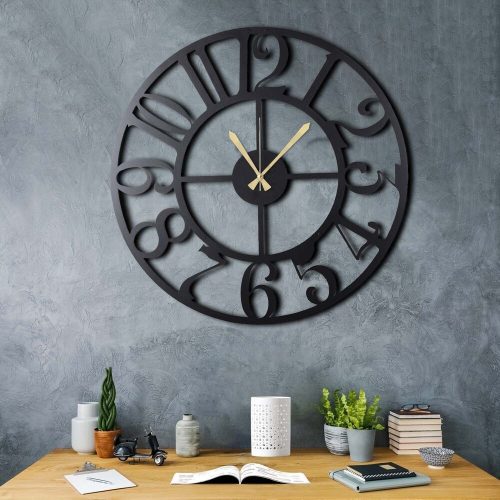 Elegant Black Decorative Metal Wall Clock, 70 x 70 cm | 100% Metal (2 mm) | Silent Mechanism, Easy Wall Mount | Stylish Addition to Any Space