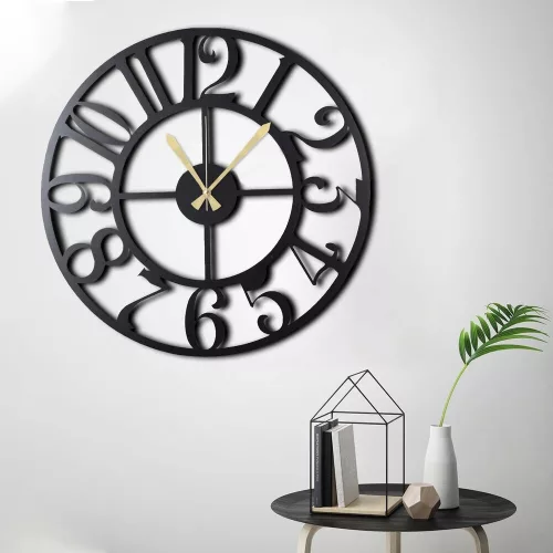 Elegant Black Decorative Metal Wall Clock, 70 x 70 cm | 100% Metal (2 mm) | Silent Mechanism, Easy Wall Mount | Stylish Addition to Any Space
