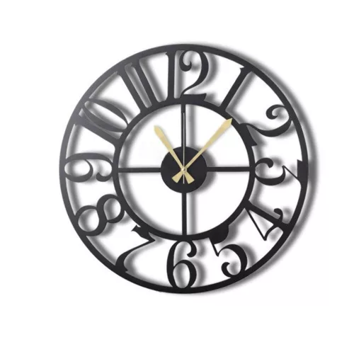 Elegant Black Decorative Metal Wall Clock, 70 x 70 cm | 100% Metal (2 mm) | Silent Mechanism, Easy Wall Mount | Stylish Addition to Any Space